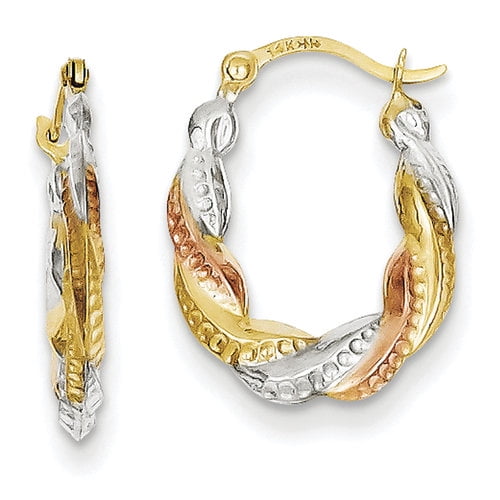 14K Yellow Gold & Rhodium Hollow Scalloped Hoop Earrings 14K Yellow Gold & Rhodium Hollow Scalloped Hoop Earrings
